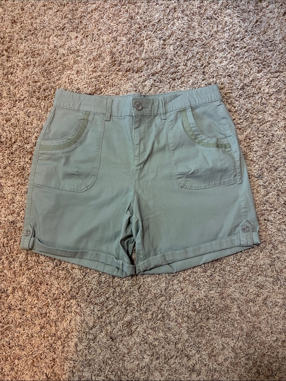 Gloria Vanderbilt Sage Green Roll-Cuff Utility Shorts